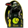 Рулетка Flexi Neon L, для собак, 5 м, лента, черно-желтая