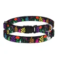 Ошейник BronzeDog Urban, для кошек, нейлоновый, колокольчик, принт цветы, чёрный, 18-28×1 см