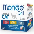 Набор влажного корма MONGE CAT GRILL MIX для стерилизованных кошек, с петушком, форелью, телятиной, 12×100 г