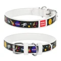 Ошейник Waudog Printed с рисунком "NASA", премиум кожа, металлическая пряжка, 20 мм 30-39 см, белый