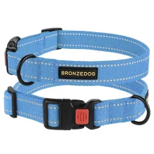 Ошейник BronzeDog Cotton, для собак, брезент, светоотражающий, фастекс пластик, голубой, 43-66×2.5 см