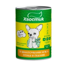 Консервы Хвостик для взрослых собак, с кусочками птицы в подливе, 415 г