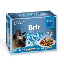 Влажный корм Brit Premium Cat набор паучей, для кошек, семейная тарелка в соусе, 12 шт, 85 г