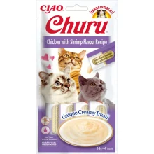 Лакомство Inaba Churu для кошек, сливочный мусс в стиках, курица, креветка, 4×14 г