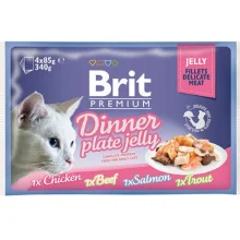 Влажный корм Brit Premium Cat набор паучей, для кошек, обеденная тарелка в желе, 4 шт, 85 г