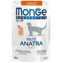 Влажный корм Monge Cat Monoprotein Adult для взрослых кошек, паштет, с уткой, 85 г