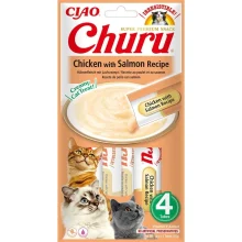 Ласощі INABA "Churu" для котів, вершковий мус з куркою і лососем, 4 шт, 56 г