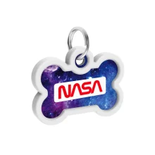 Адресник WAUDOG Smart ID c QR паспортом для собак и котов, металлический, рисунок "NASA21", кость, 40×28 мм
