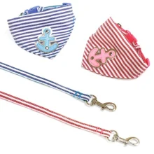 Ошейник+поводок Croci Bandana Sailor для собак, с банданой, нейлон, голубой, 20-30×0.8 см/0.8×120 см