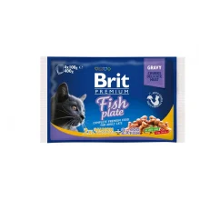 Влажный корм Brit Premium Cat набор паучей, для кошек, рыбная тарелка в соусе, 4 шт, 100 г
