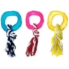 Игрушка Flamingo Good4Fun Ring With Rope для собак, фигурное кольцо с веревкой, резина, 8 см