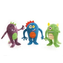 Игрушка Flamingo Plush Monsters Happy для собак, плюш, с пищалкой, зеленый, синий, фиолетовый, 25х16х10 см