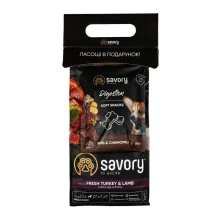 Набор сухой корм и лакомство Savory для собак средних пород, со свежим мясом индейки и ягнятиной, 1 кг