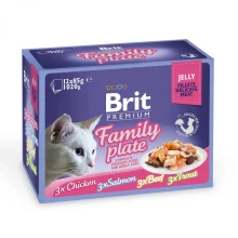 Влажный корм Brit Premium Cat набор паучей, для кошек, семейная тарелка в желе, 12 шт, 85 г