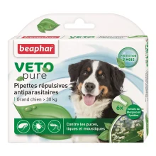 Капли Beaphar Veto Pure Spot от блох, клещей и комаров для собак от 30 кг, био натуральные, цена за 1 пипетку