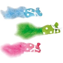 Игрушка Flamingo Polka Mouse для кошек, мышка с пером и кошачьей мятой, ткань, 11х1х2.5 см