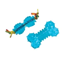 Набор игрушек для собак Petstages Orka косточка и гантель мини, голубой, 4.5-9 см