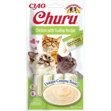 Ласощі INABA "Churu" для котів, вершковий мус з куркою і гребінцем, 4 шт, 56 г