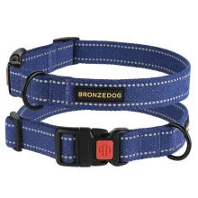 Ошейник BronzeDog Cotton, для собак, брезент, светоотражающий, фастекс пластик, синий, 43-66×2.5 см