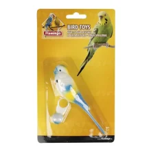 Игрушка Flamingo Parakeet On Ring для попугаев, попугайчик на кольце из пластика, 14 см