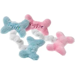 Игрушка Flamingo Puppy Mini Bones для собак, 2 косточки с пищалками на резинке, розовый, голубой, 14х9 см