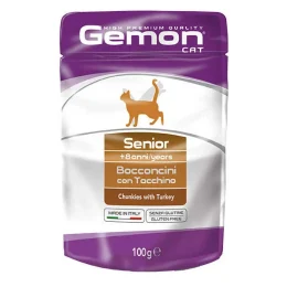 Влажный корм GEMON CAT WET Senior кусочки с индейкой 0,1 кг