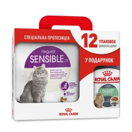 Сухой корм Royal Canin Sensible при чувствительном пищеварении у кошек, 4 кг + 12 паучей в подарок