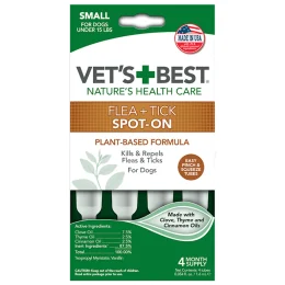 Капли VET`S BEST Flea&Tick Drops Large от блох и клещей для собак до 7 кг, 4 пипетки