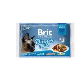 Влажный корм Brit Premium Cat набор паучей, для кошек, обеденная тарелка в соусе, 4 шт, 85 г