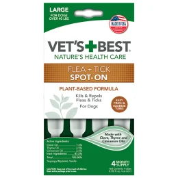 Капли VET`S BEST Flea&Tick Drops Large от блох и клещей для собак от 18 кг, 4 пипетки