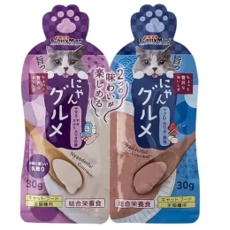 Влажный корм CattyMan Complete Twins Pouch крем-пюре два вкуса: курица, козье молоко, икра и тунец, макрель, морской гребешок, для кошек, 60 г (2 х 30 г)