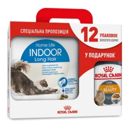 Сухой корм Royal Canin Indoor Long Hair для длинношерстных кошек, 4 кг + 12 паучей в подарок