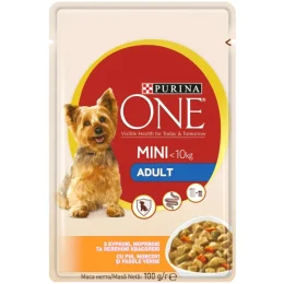 Влажный корм Purina One Mini Adult для взрослых собак мелких пород, с курицей и морковью, 100 г