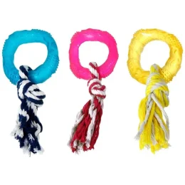 Игрушка Flamingo Good4Fun Ring With Rope для собак, фигурное кольцо с веревкой, резина, 8 см