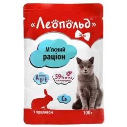 Влажный корм Леопольд мясной рацион для кошек, с кроликом, 100 г