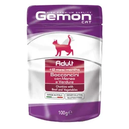 Влажный корм GEMON CAT WET Adult  кусочки с говядиной и овощами 0,1 кг