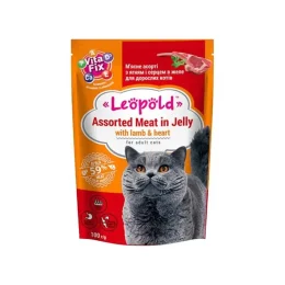 Влажный корм Леопольд для кошек, мясное ассорти с ягненком и сердцем в желе, 100 г