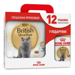 Сухой корм Royal Canin British Shorthair Adult для британских короткошёрстных кошек, 4 кг + 12 паучей в подарок