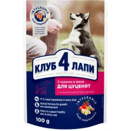 Влажный корм Клуб 4 Лапы Puppies All Breeds Premium для щенков всех пород, курица в желе, 100 г