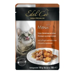 Влажный корм Edel Cat для котов, с птицей и кроликом в желе, 100 г