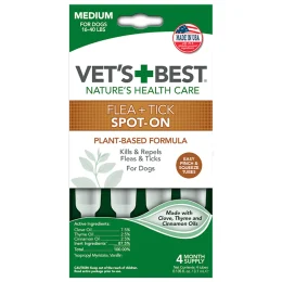 Капли VET`S BEST Flea&Tick Drops Large от блох и клещей для собак от 7 до 18 кг, 4 пипетки