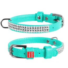 Ошейник WAUDOG GLAMOUR, со стразами, ширина 9 мм, длина 18-21 см, ментоловый