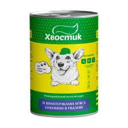 Консервы Хвостик для взрослых собак, с кусочками оленины в подливе, 1.24 кг