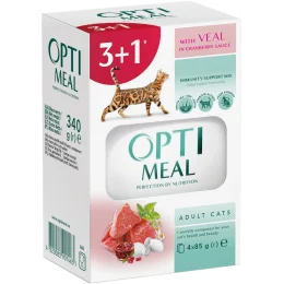 Набор влажного корма Optimeal для взрослых кошек, с телятиной, 85 г, 3+1