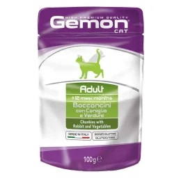 Влажный корм GEMON CAT WET Adult  кусочки с кроликом и овощами 0,1 кг
