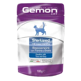 Влажный корм GEMON CAT WET Sterilized кусочки с тунцом и рыбкой дори 0,1 кг