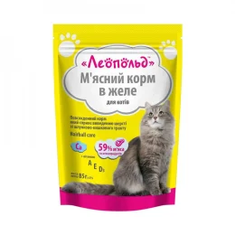 Влажный корм Леопольд мясной корм для кошек, для выведения шерсти, с говядиной, в желе, 85 г