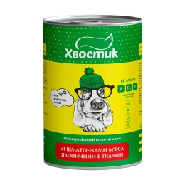 Консервы Хвостик для взрослых собак, с кусочками говядины в подливе, 1.24 кг