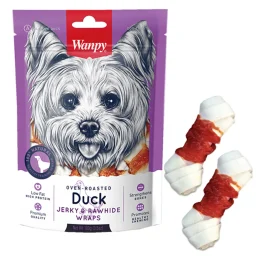 Лакомство Wanpy Duck Jerky & Rawhide Wraps кость с узлами и вяленой уткой, для собак, 100 г