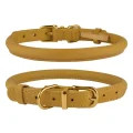 Нашийник BronzeDog Premium Crazy, для собак і котів, шкіряний, гірчичний, 18-25×0.7 см